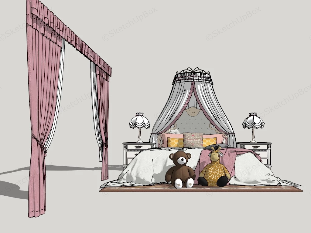 Princess Canopy Bed sketchup model preview - SketchupBox