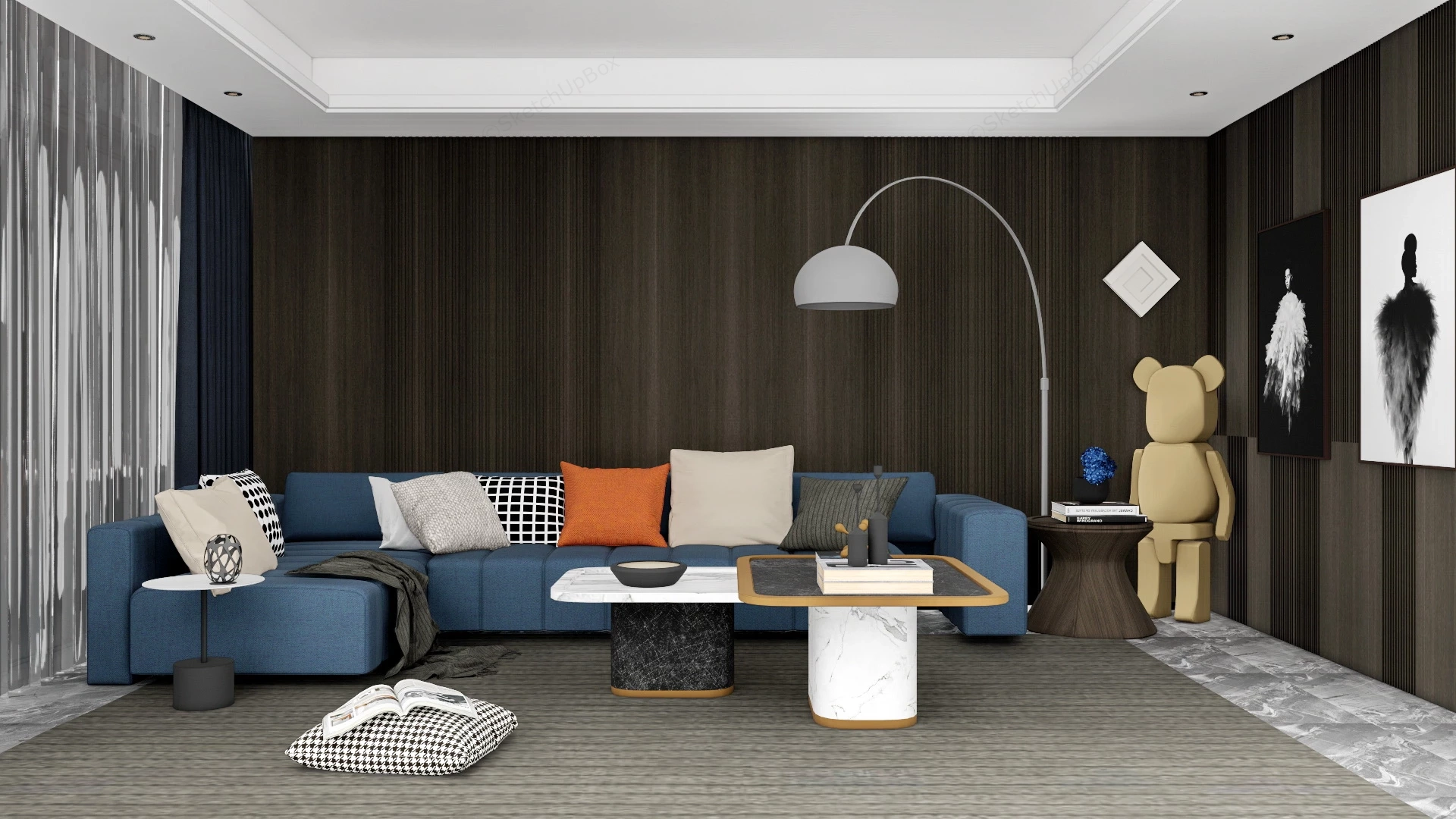 Brown And Blue Living Room sketchup model preview - SketchupBox
