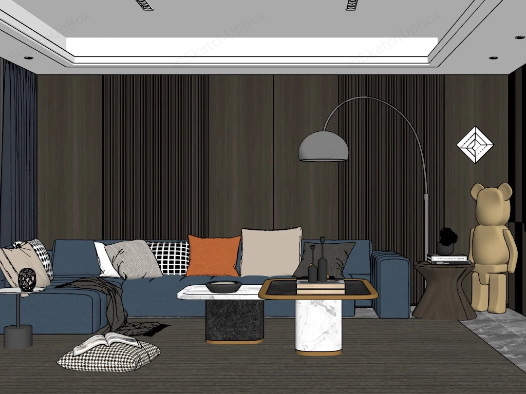 Brown And Blue Living Room sketchup model preview - SketchupBox