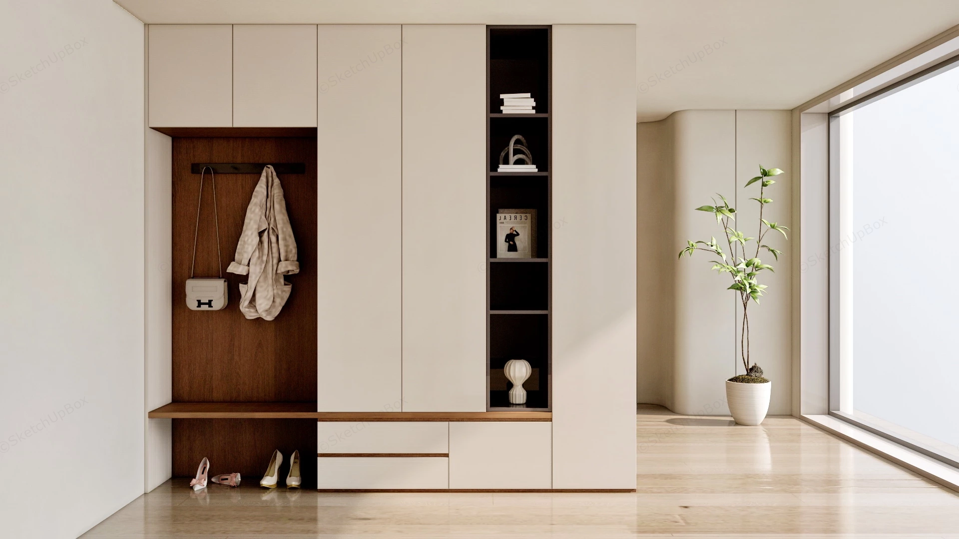 Modern Entryway Storage Design sketchup model preview - SketchupBox