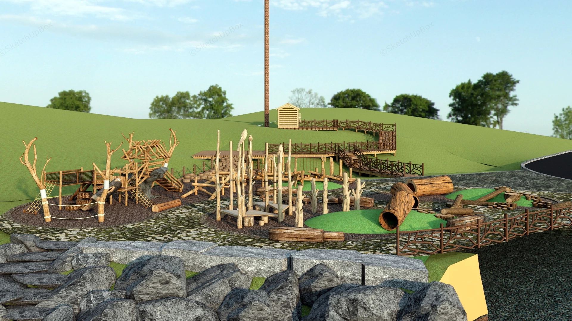 Rustic Wooden Playground sketchup model preview - SketchupBox