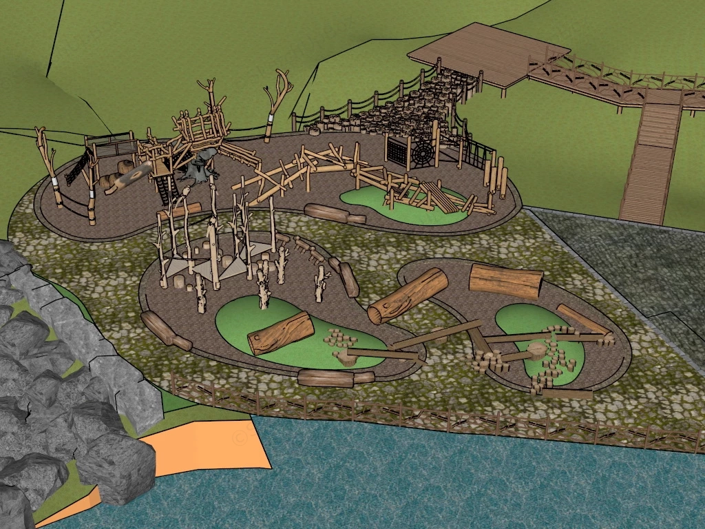 Rustic Wooden Playground sketchup model preview - SketchupBox