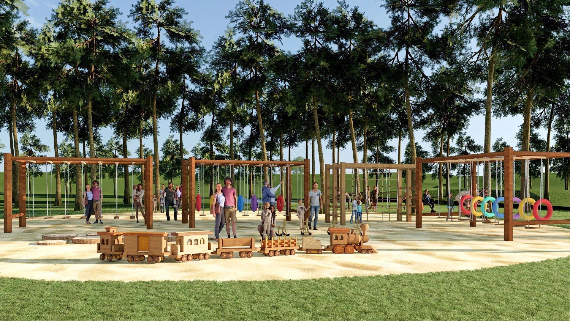 Wooden Adventure Playground Equipment sketchup model preview - SketchupBox