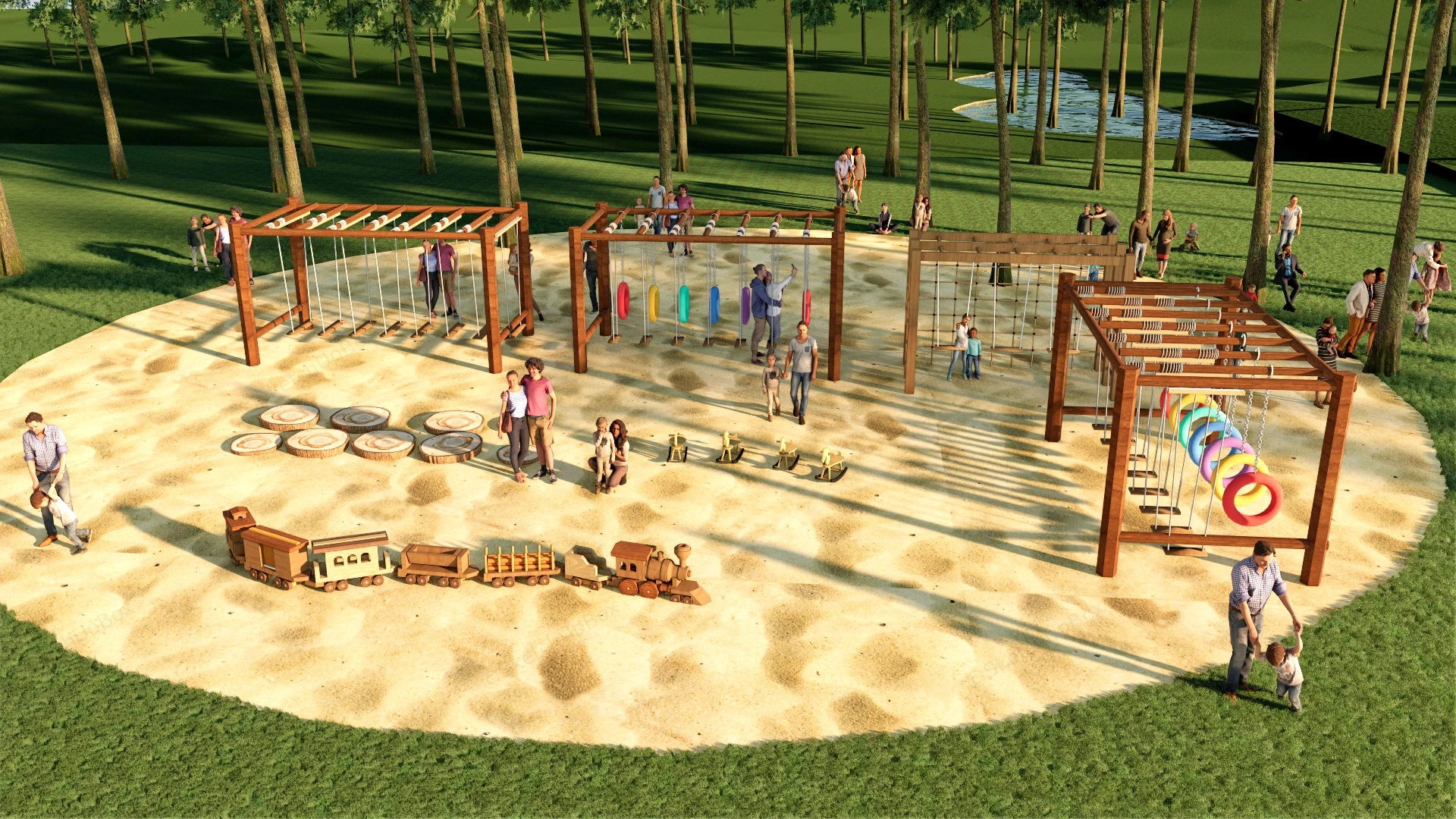 Wooden Adventure Playground Equipment sketchup model preview - SketchupBox