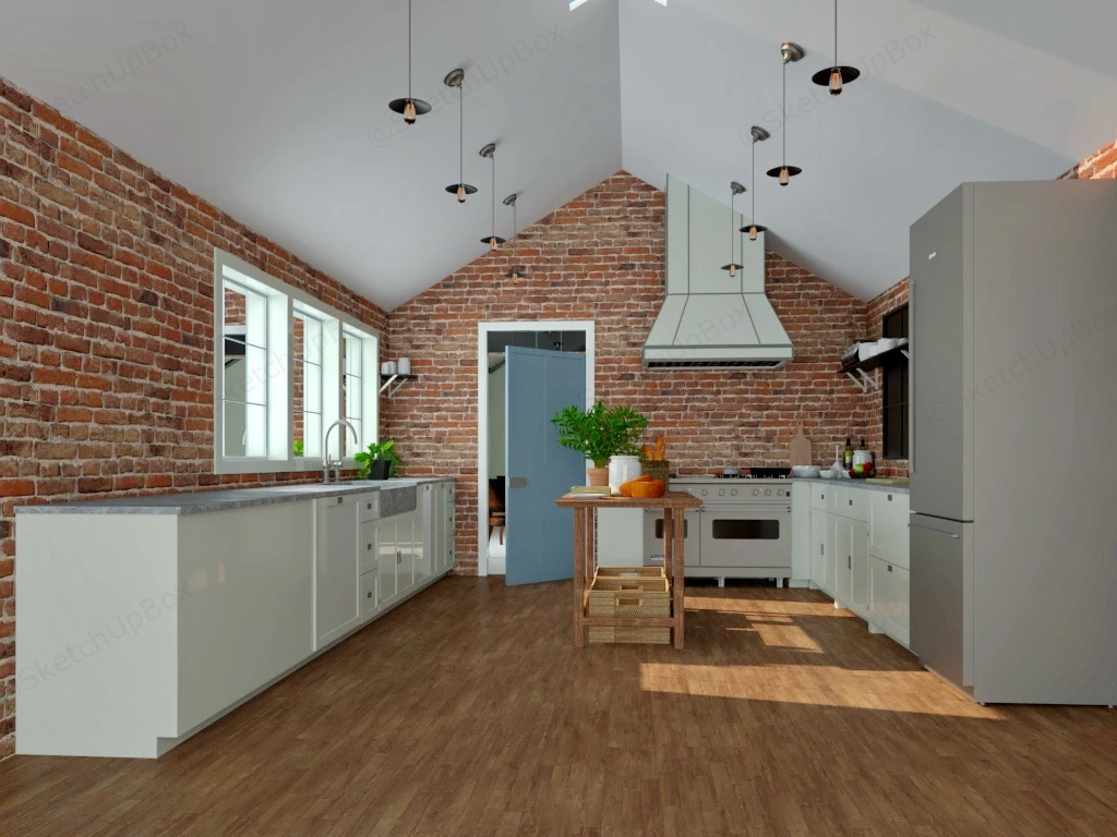 Rustic Red Brick Kitchen sketchup model preview - SketchupBox