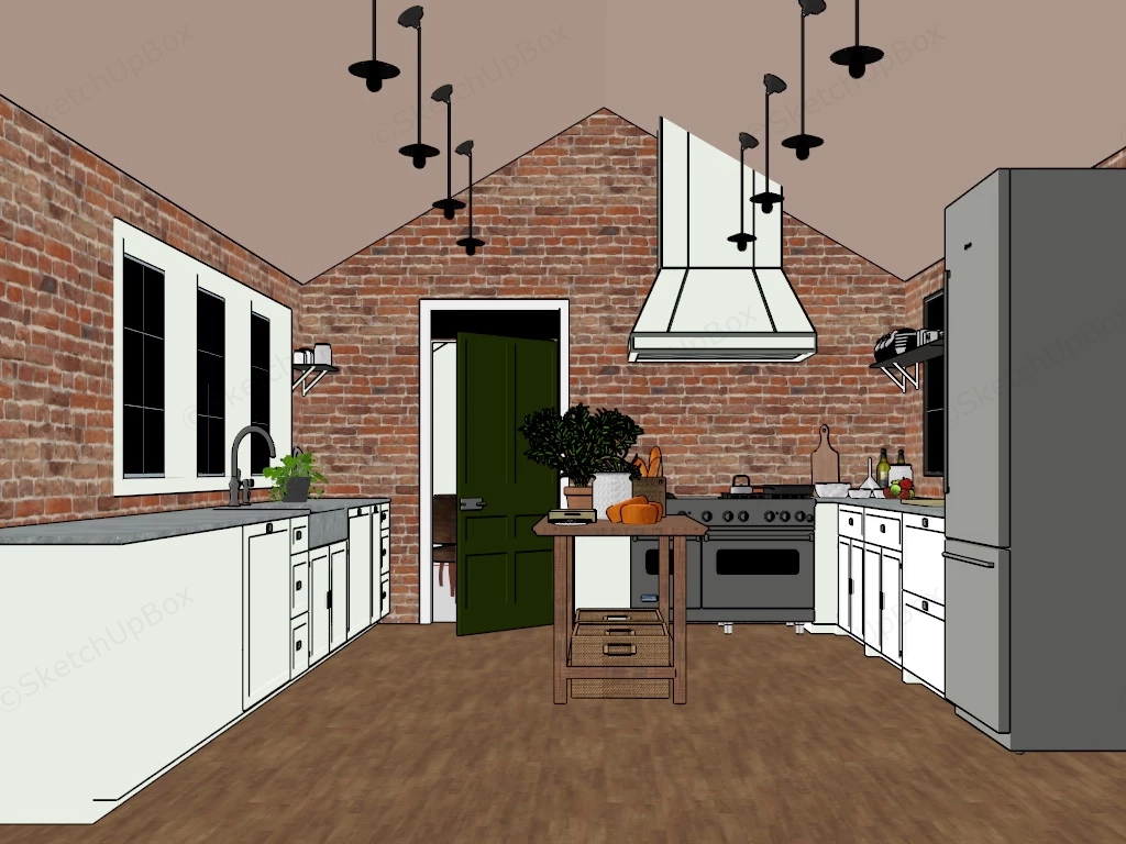 Rustic Red Brick Kitchen sketchup model preview - SketchupBox