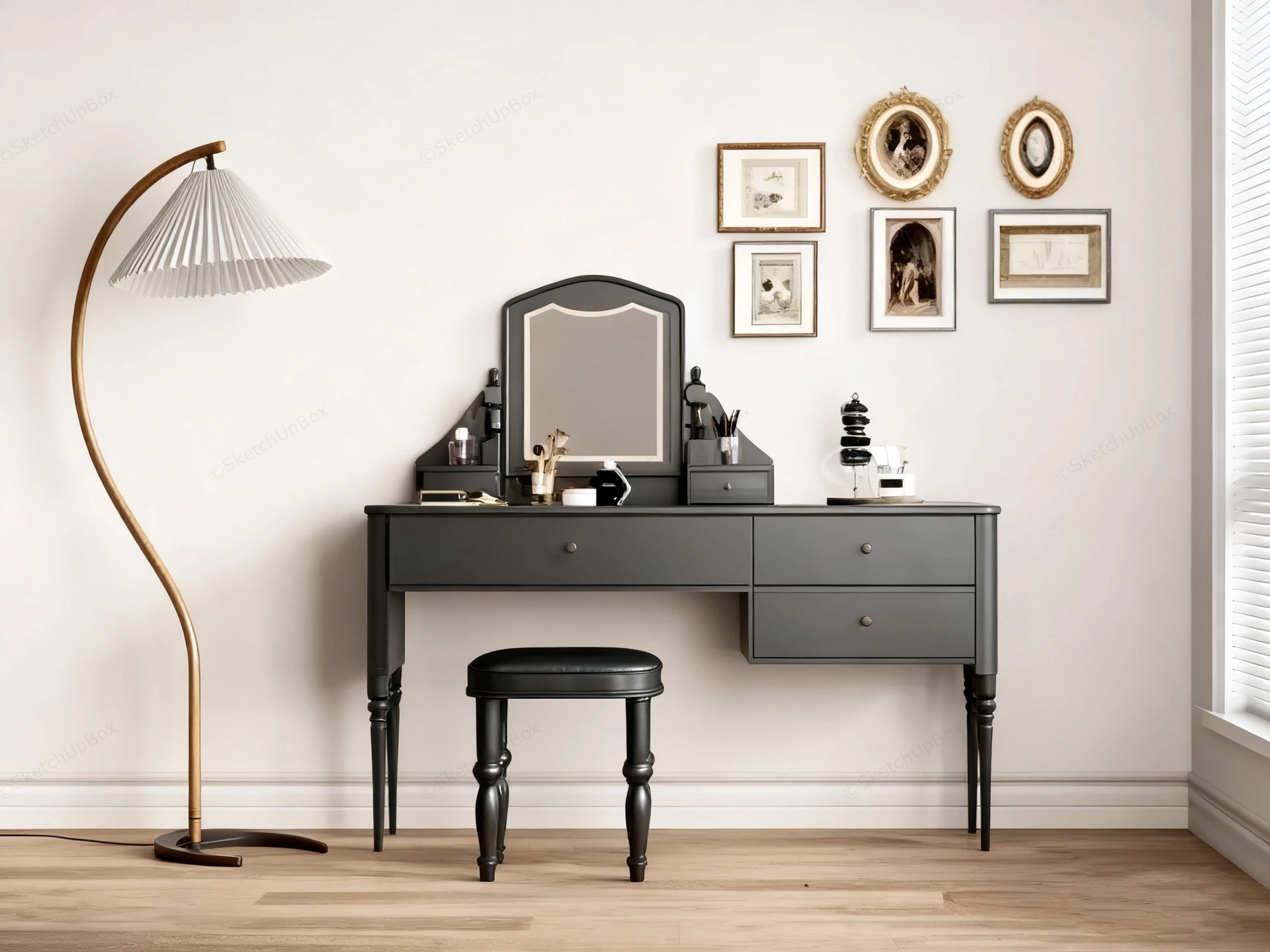 Retro Black Makeup Vanity sketchup model preview - SketchupBox