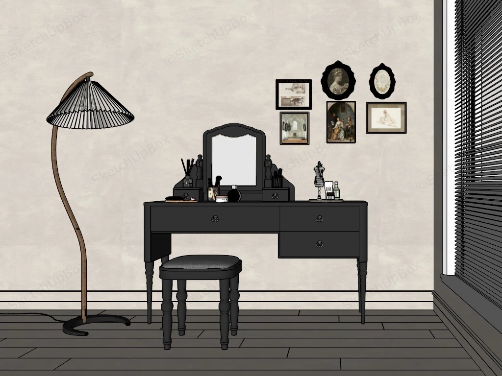 Retro Black Makeup Vanity sketchup model preview - SketchupBox