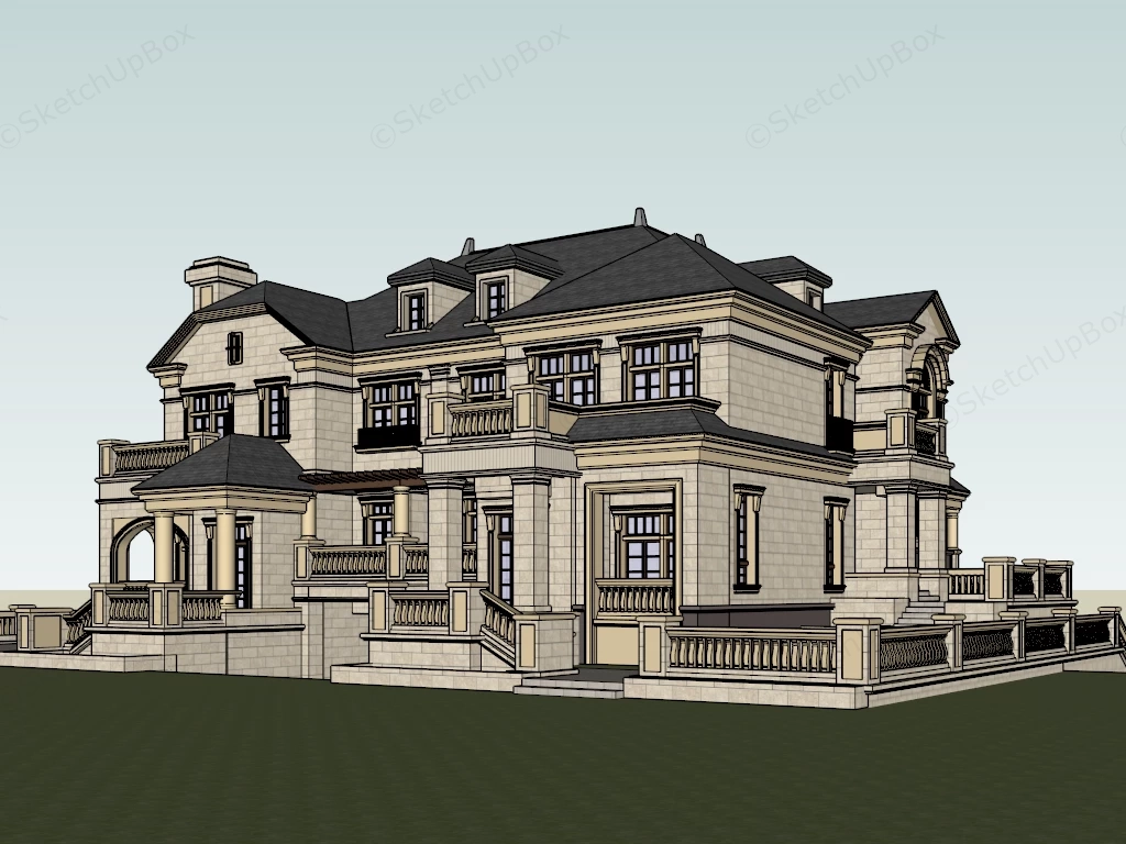 Modern Classical Duplex House sketchup model preview - SketchupBox
