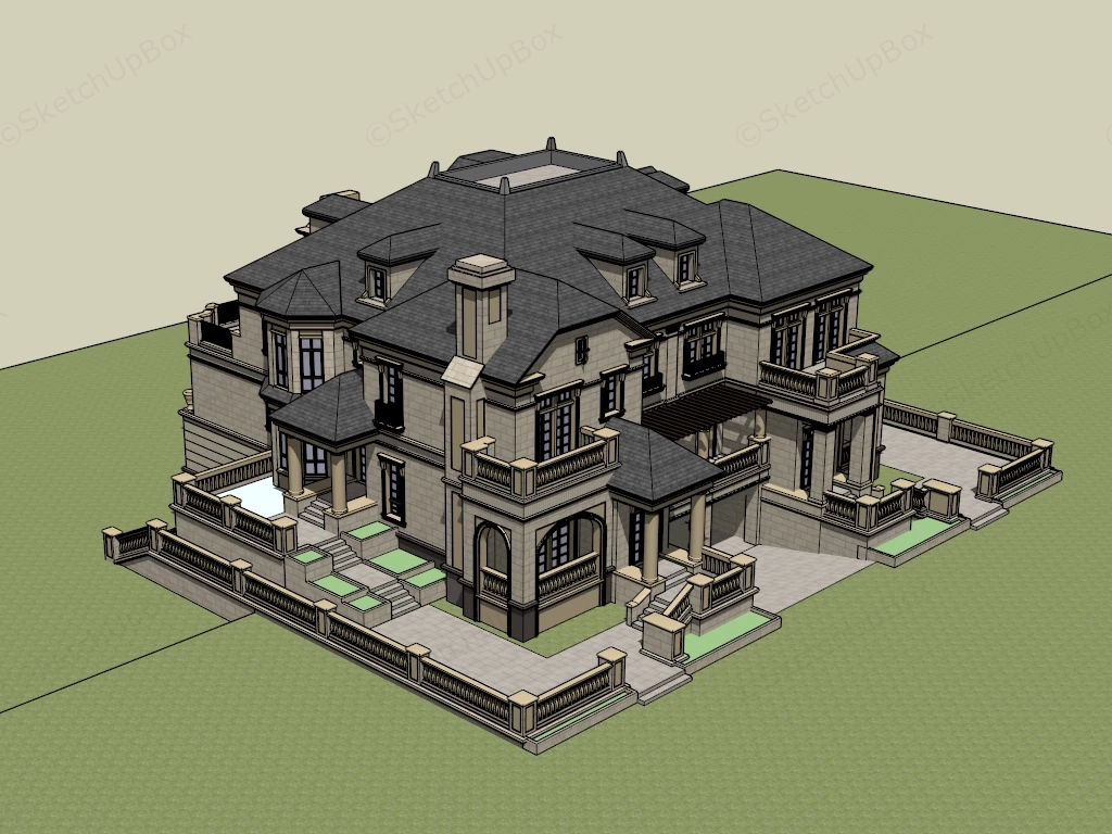 Modern Classical Duplex House sketchup model preview - SketchupBox