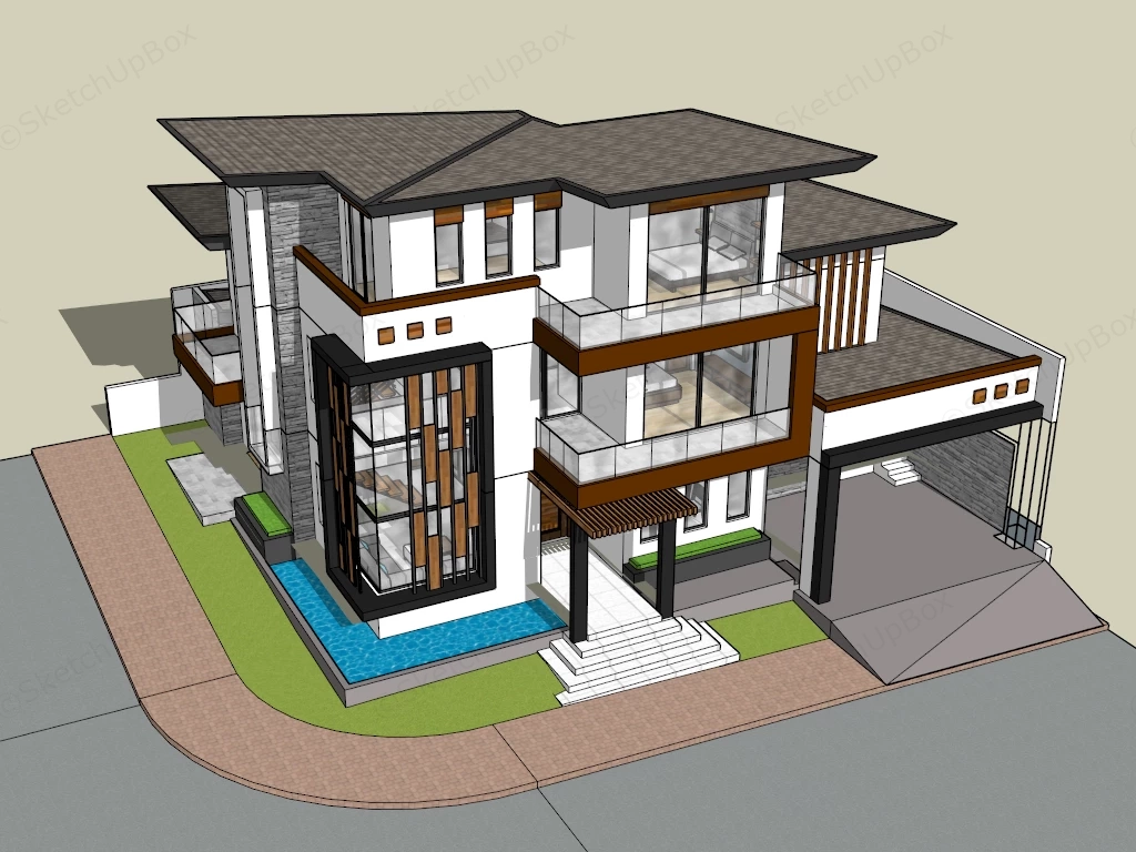 3 Storey Residential House sketchup model preview - SketchupBox