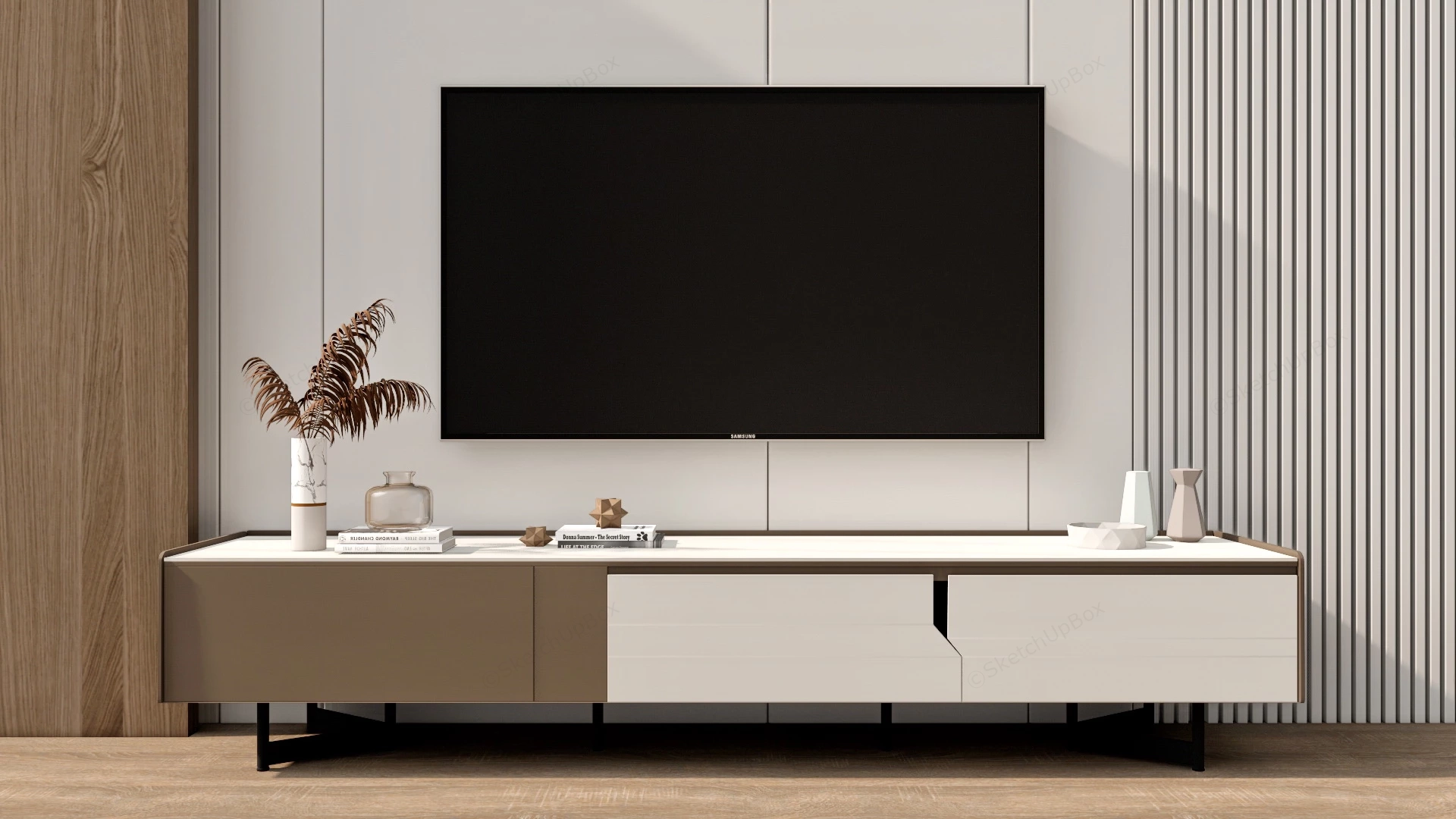Large Modern TV Stand sketchup model preview - SketchupBox