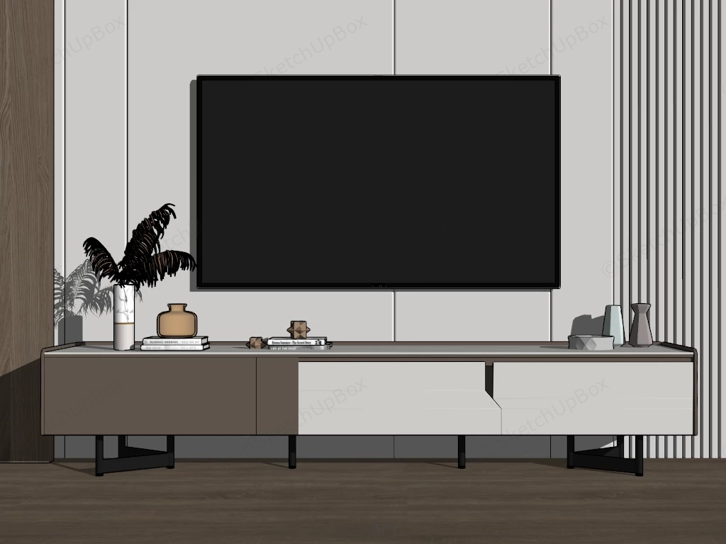 Large Modern TV Stand sketchup model preview - SketchupBox