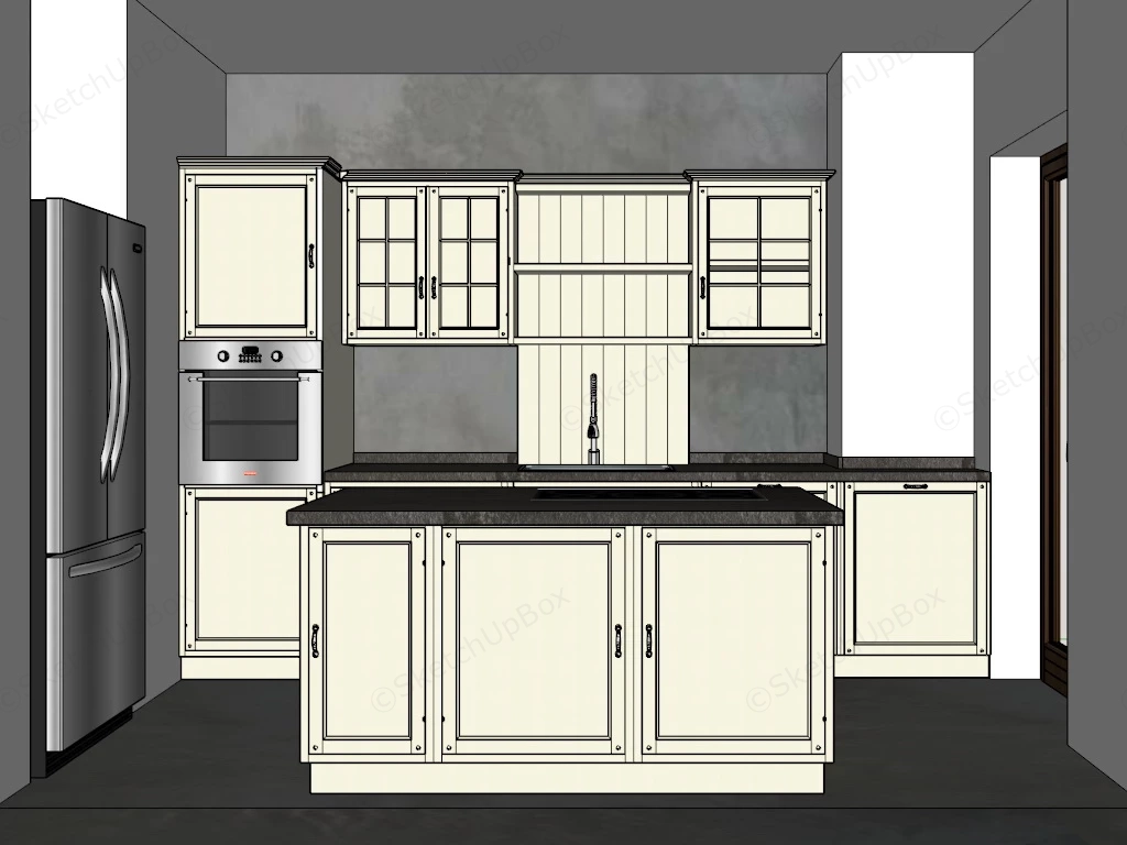 Small Kitchen With Island sketchup model preview - SketchupBox