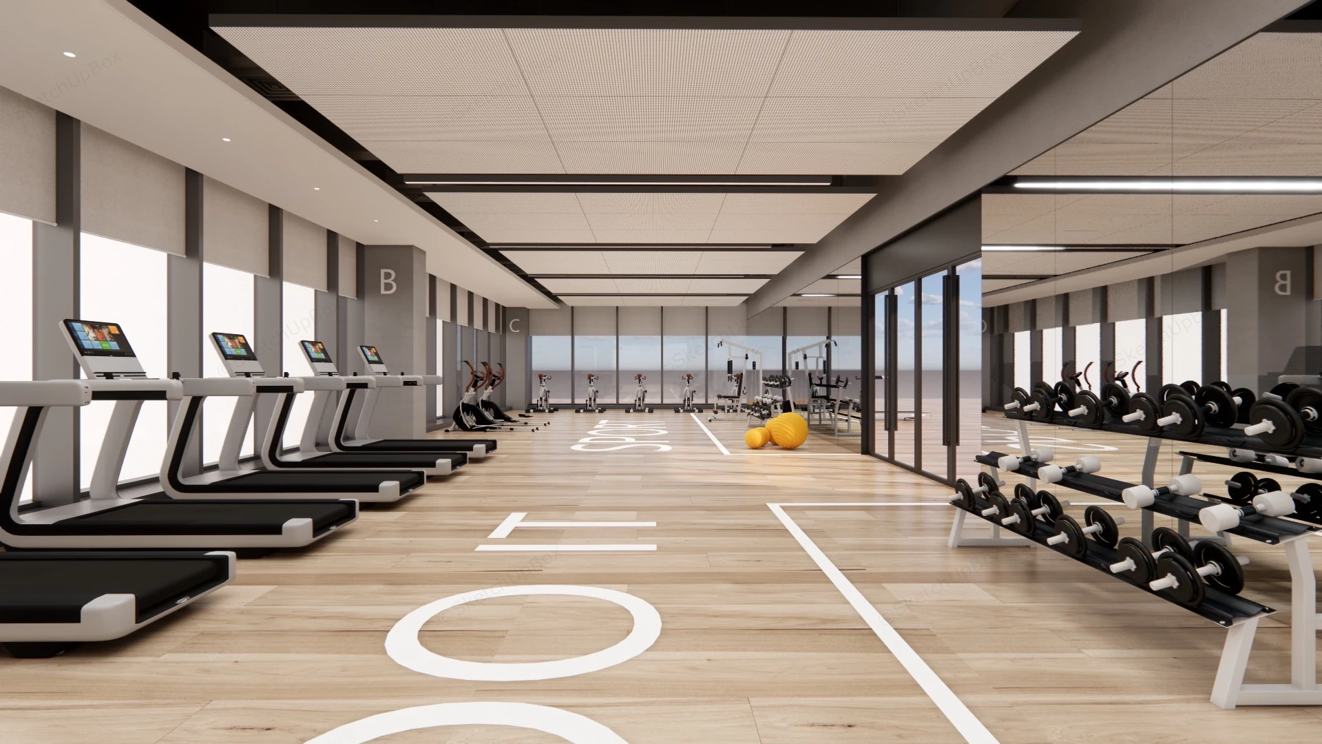 Gym Room Fitness Center sketchup model preview - SketchupBox
