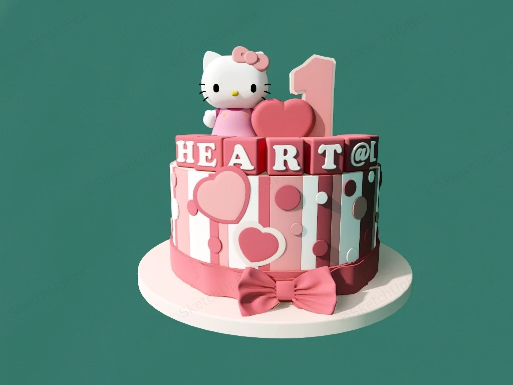 Hello Kitty Pink Cake sketchup model preview - SketchupBox
