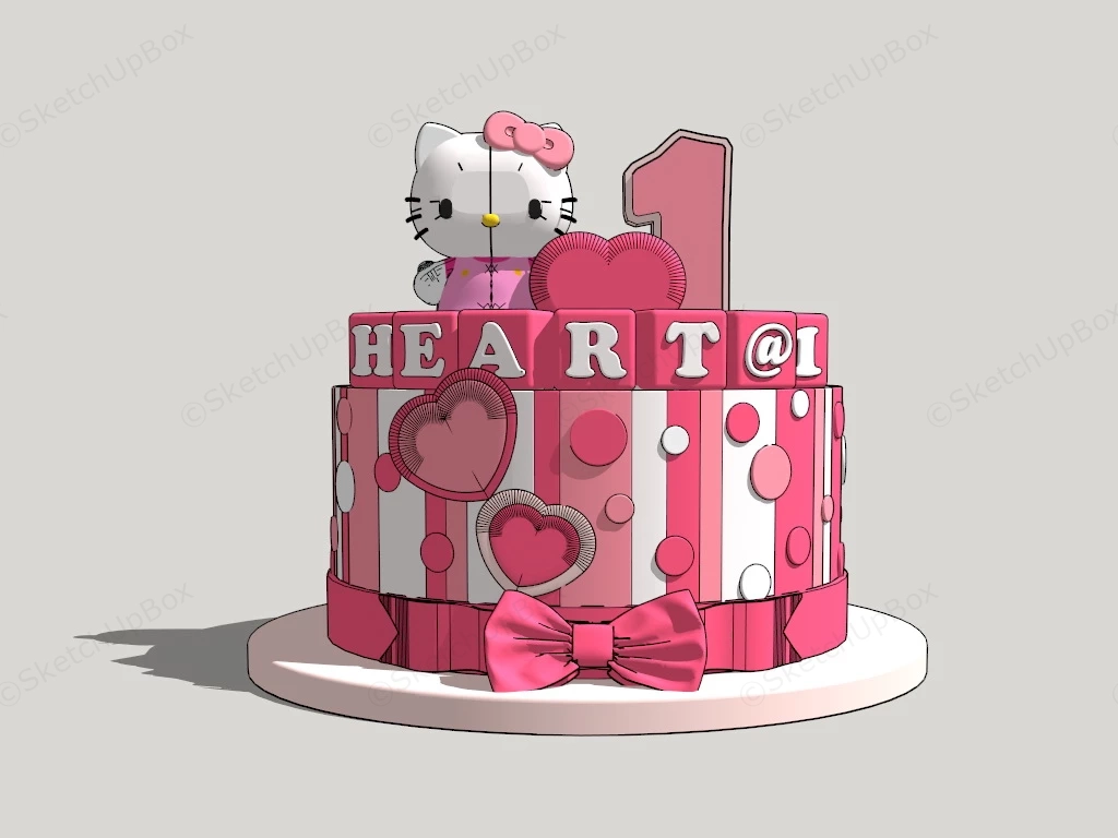 Hello Kitty Pink Cake sketchup model preview - SketchupBox