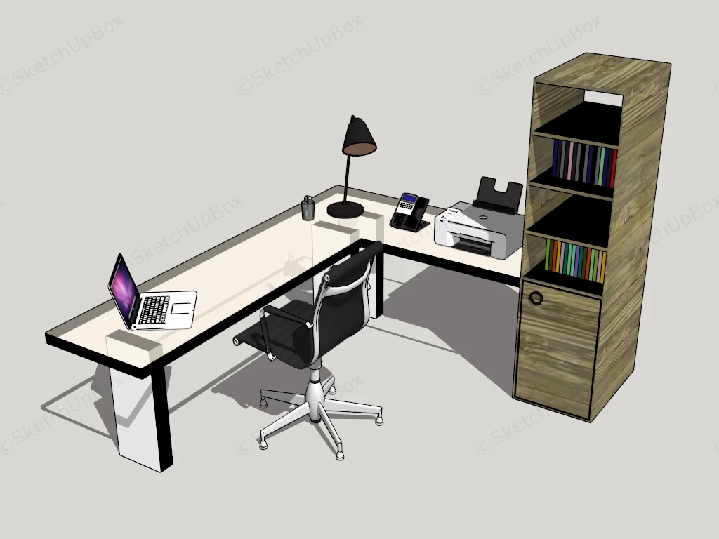 L Shaped Office Desk And Storage sketchup model preview - SketchupBox