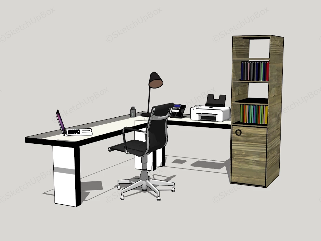 L Shaped Office Desk And Storage sketchup model preview - SketchupBox