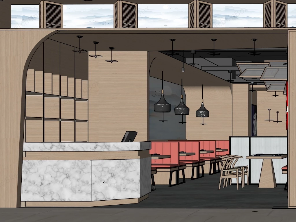 Small Restaurant Interior Design sketchup model preview - SketchupBox