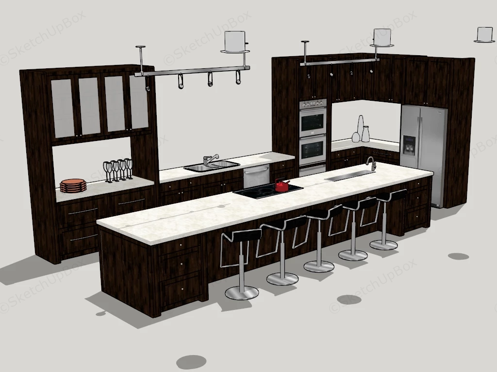 Rectangular Kitchen With Island sketchup model preview - SketchupBox