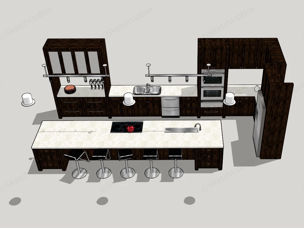Rectangular Kitchen With Island sketchup model preview - SketchupBox