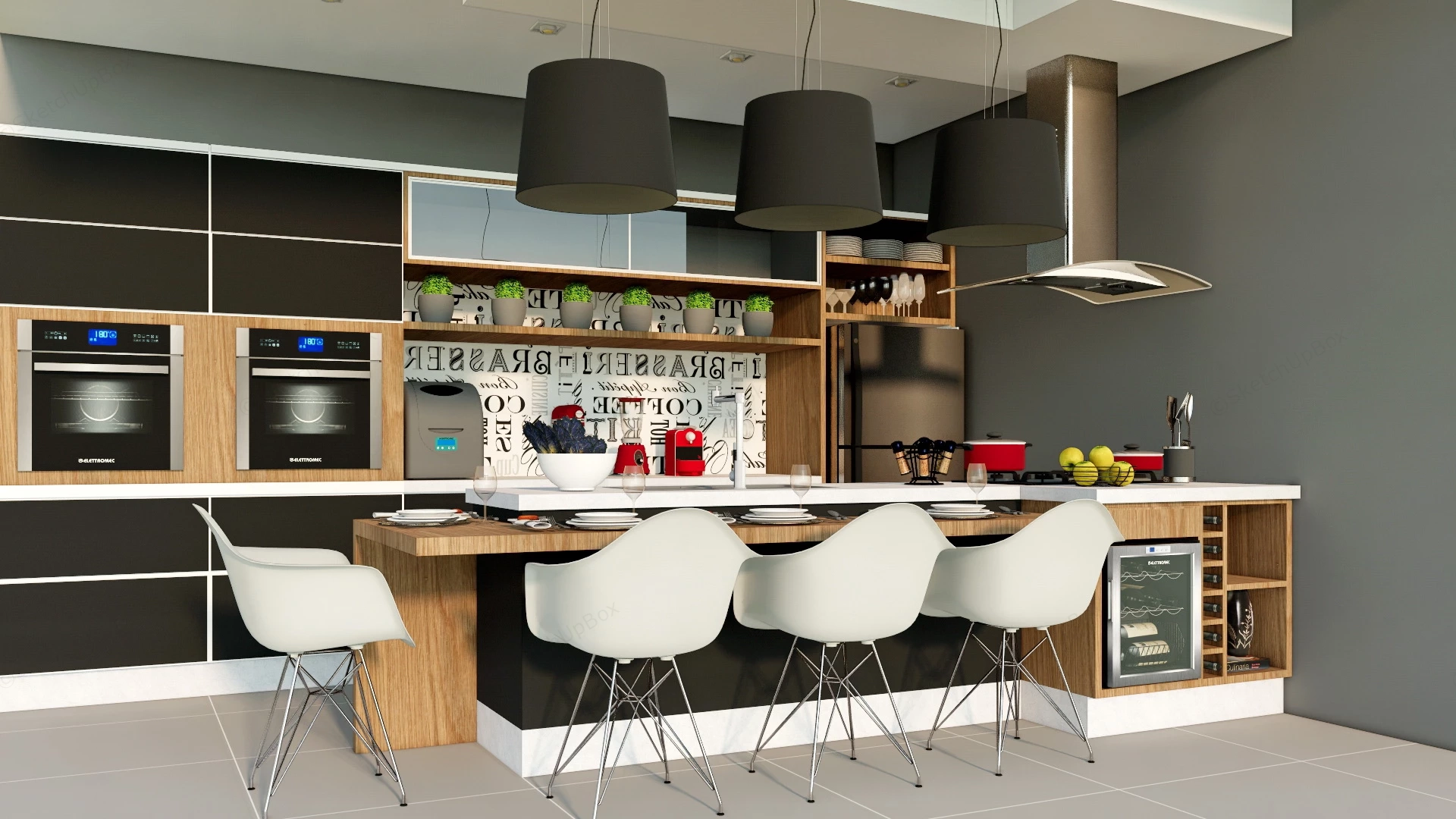 Black And White Kitchen With Island sketchup model preview - SketchupBox