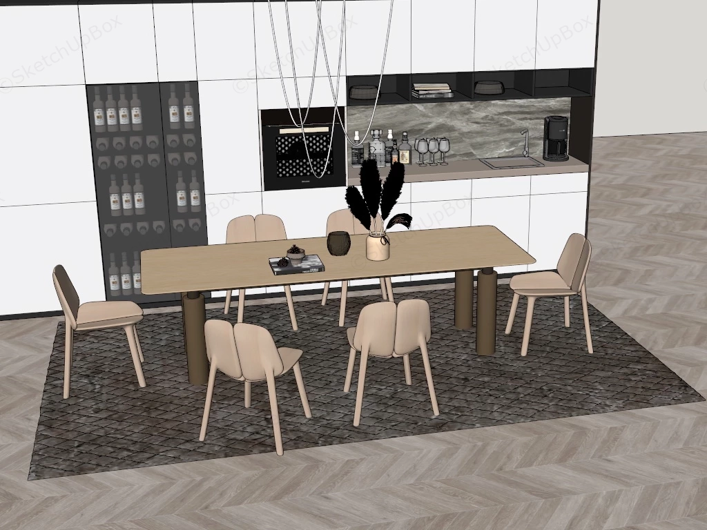 Contemporary Dining Room Furniture Set sketchup model preview - SketchupBox
