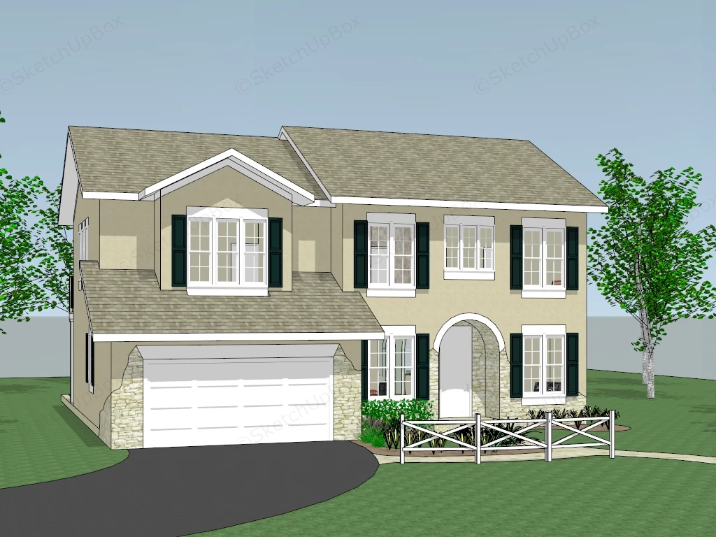 2 Story Country House sketchup model preview - SketchupBox