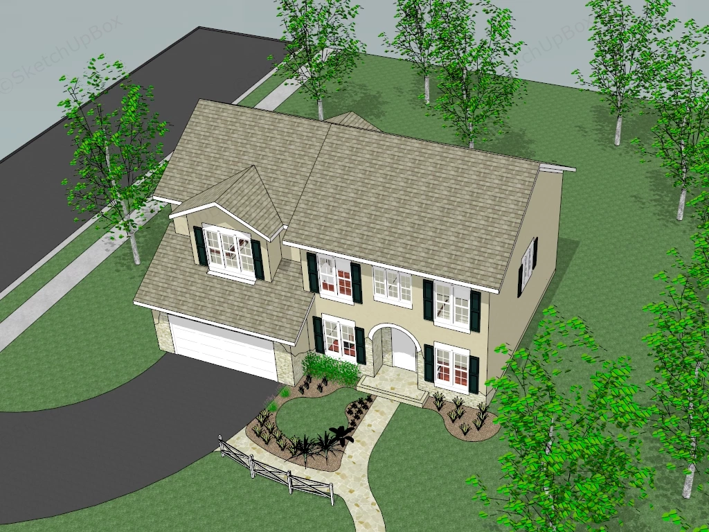2 Story Country House sketchup model preview - SketchupBox
