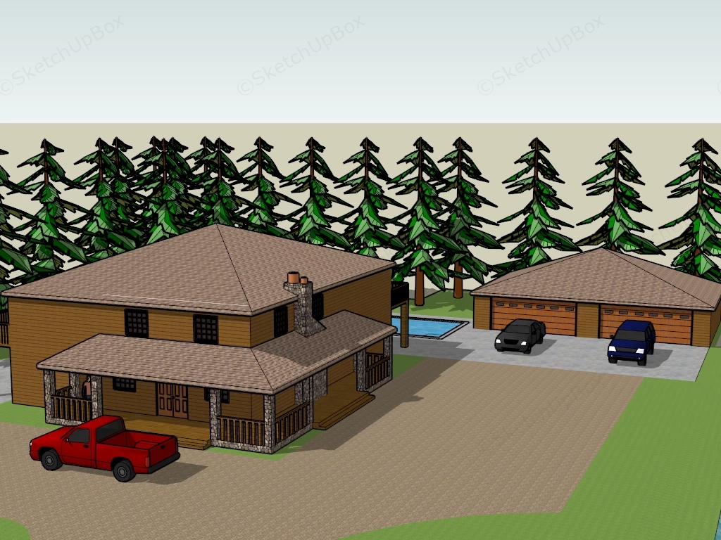 Rustic Country House sketchup model preview - SketchupBox