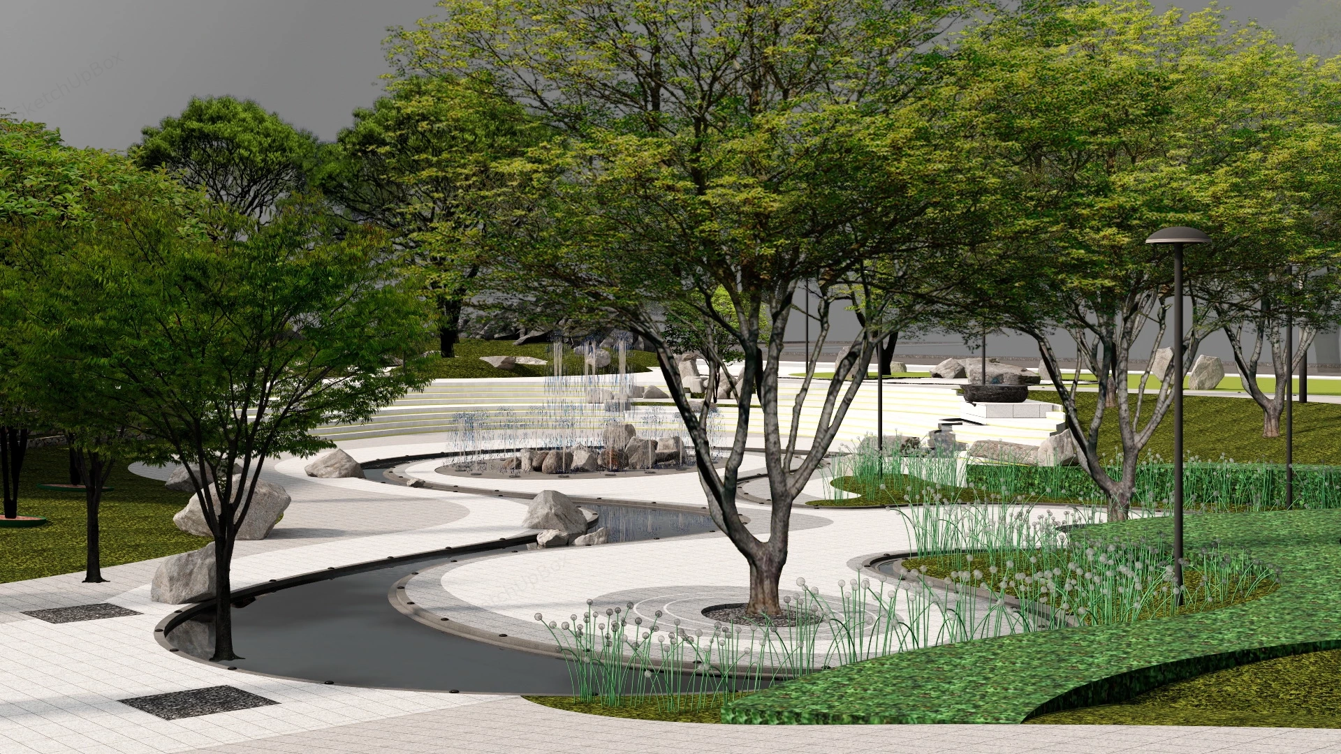 Urban Pocket Park Design sketchup model preview - SketchupBox