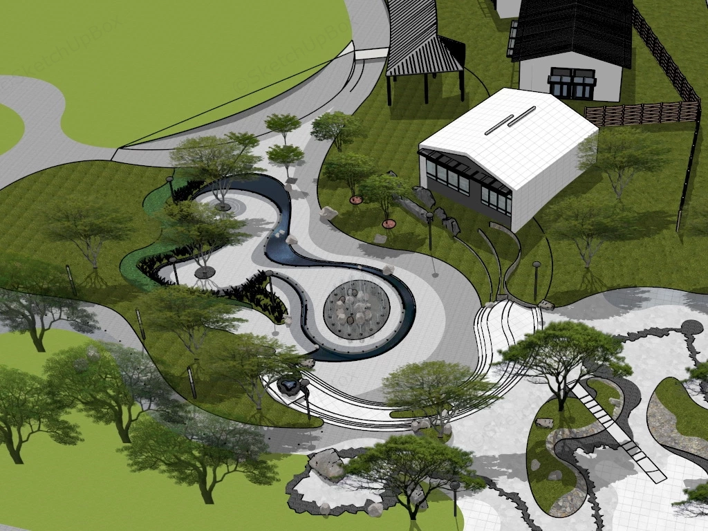 Urban Pocket Park Design sketchup model preview - SketchupBox