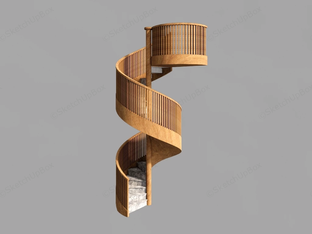 Indoor Wood Spiral Staircase sketchup model preview - SketchupBox