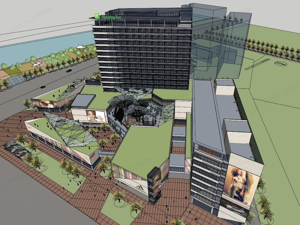 Commercial Plaza Design Architecture sketchup model preview - SketchupBox