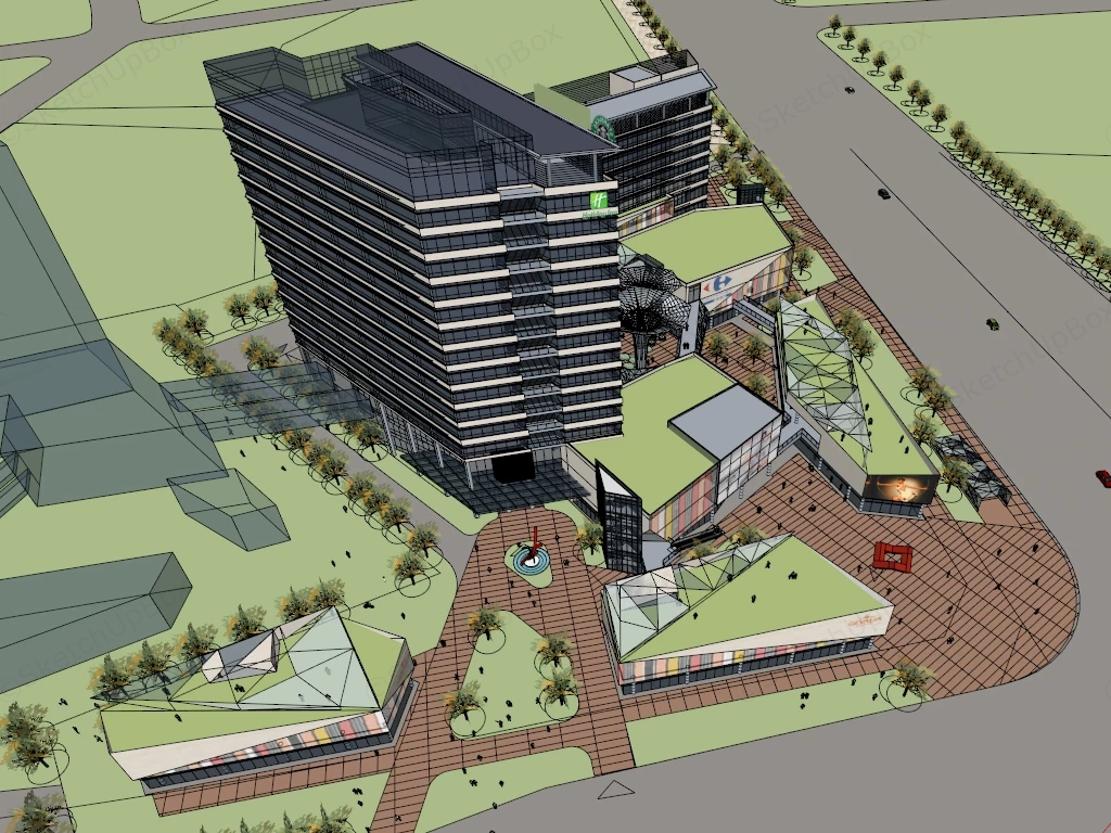 Commercial Plaza Design Architecture sketchup model preview - SketchupBox