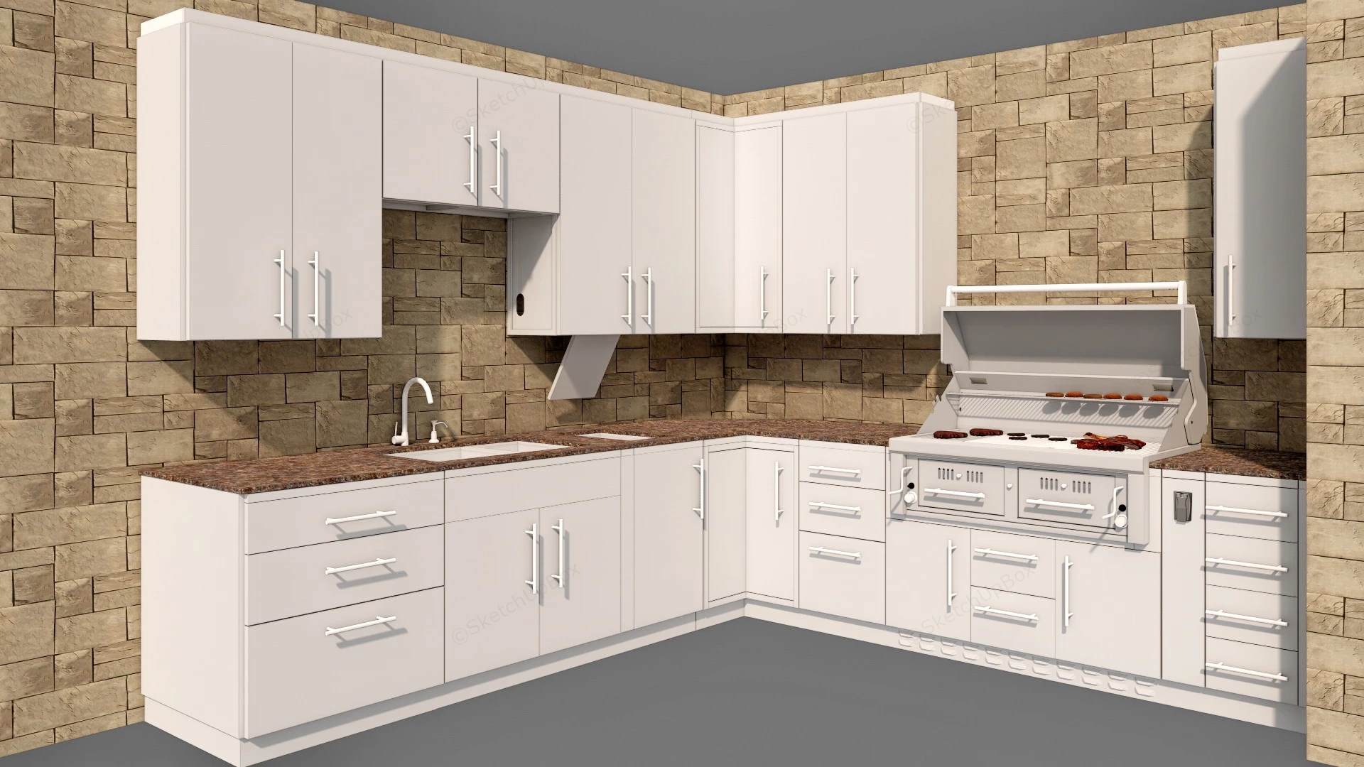 Cream Painted Kitchen Cabinets sketchup model preview - SketchupBox