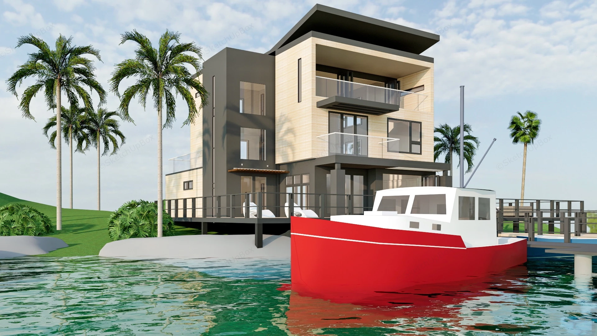 Tropical Island House sketchup model preview - SketchupBox