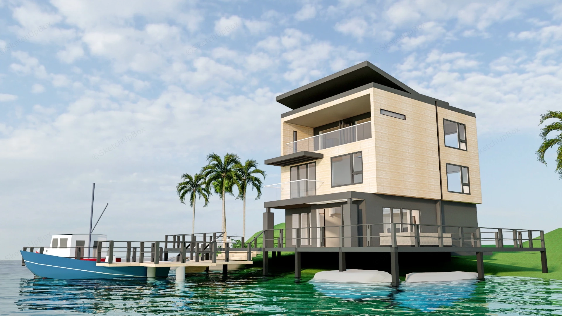 Tropical Island House sketchup model preview - SketchupBox