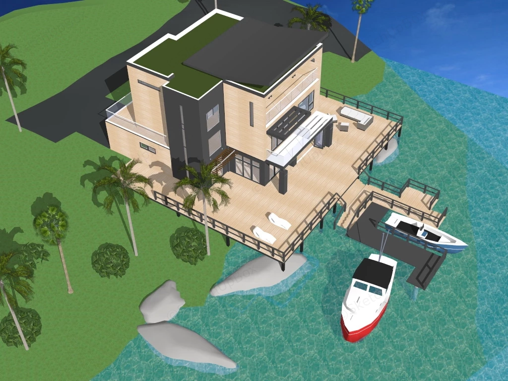 Tropical Island House sketchup model preview - SketchupBox