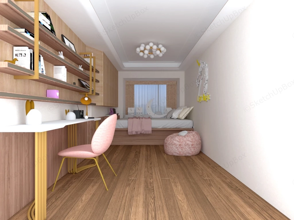 Narrow Girls Bedroom sketchup model preview - SketchupBox