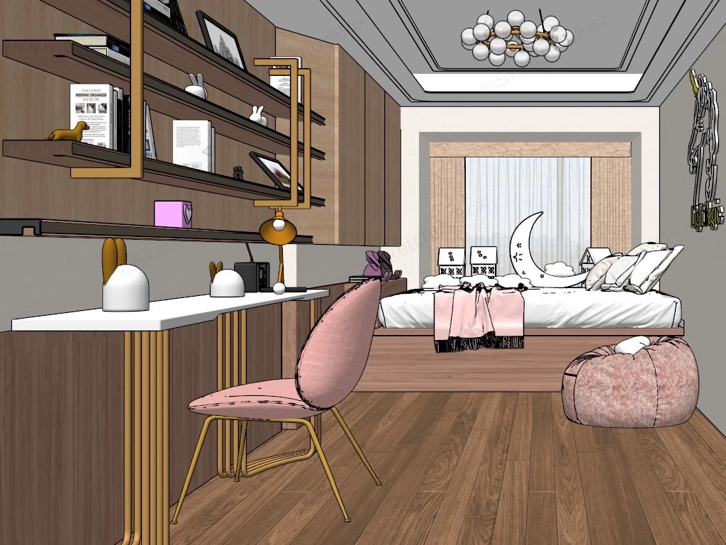 Narrow Girls Bedroom sketchup model preview - SketchupBox