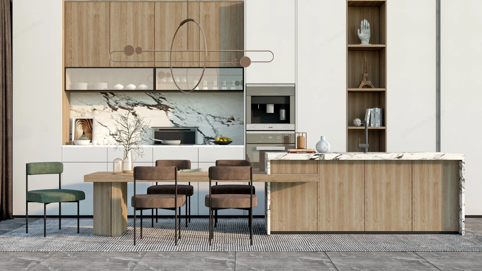 Modern White Kitchen With Island sketchup model preview - SketchupBox