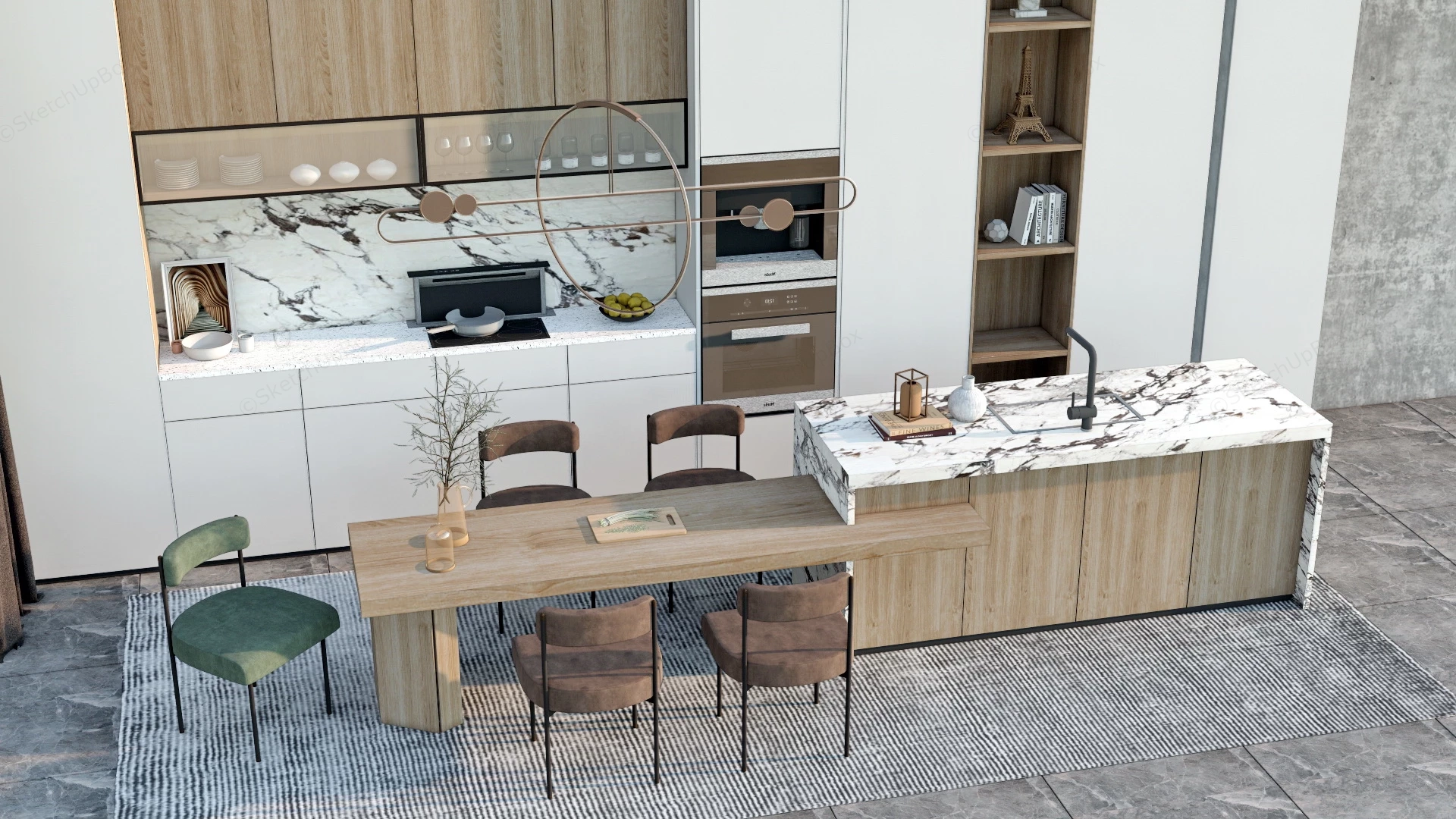 Modern White Kitchen With Island sketchup model preview - SketchupBox