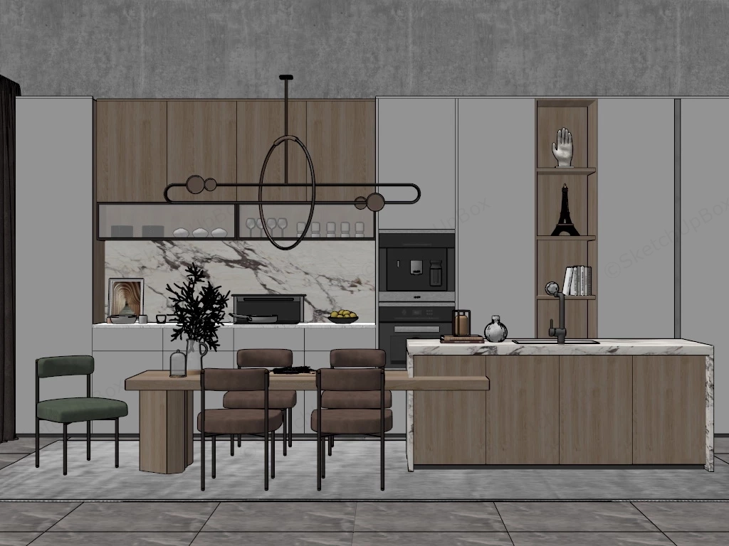 Modern White Kitchen With Island sketchup model preview - SketchupBox