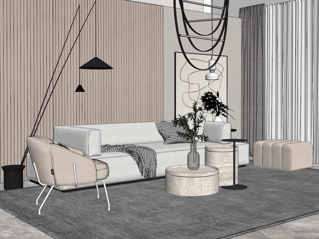 Contemporary Small Living Room sketchup model preview - SketchupBox