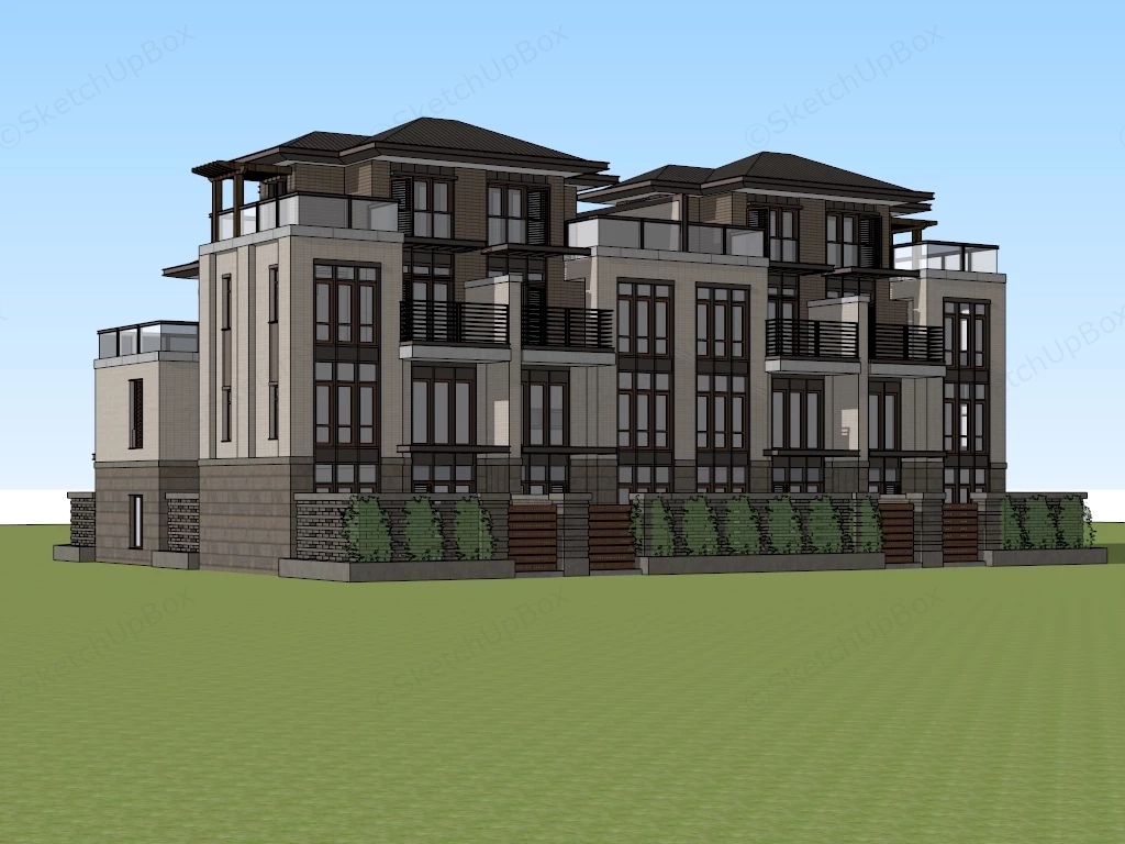 Multi Family Duplex House sketchup model preview - SketchupBox