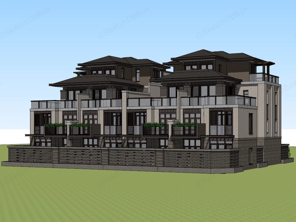 Multi Family Duplex House sketchup model preview - SketchupBox