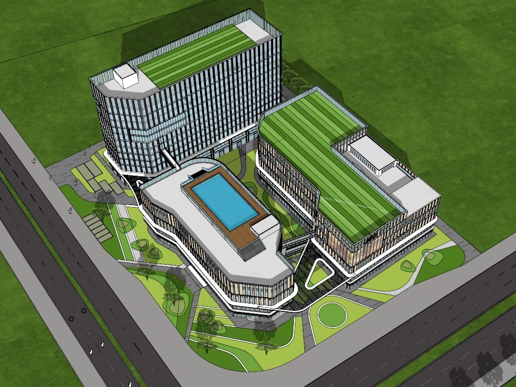 Modern Commercial Plaza Design sketchup model preview - SketchupBox