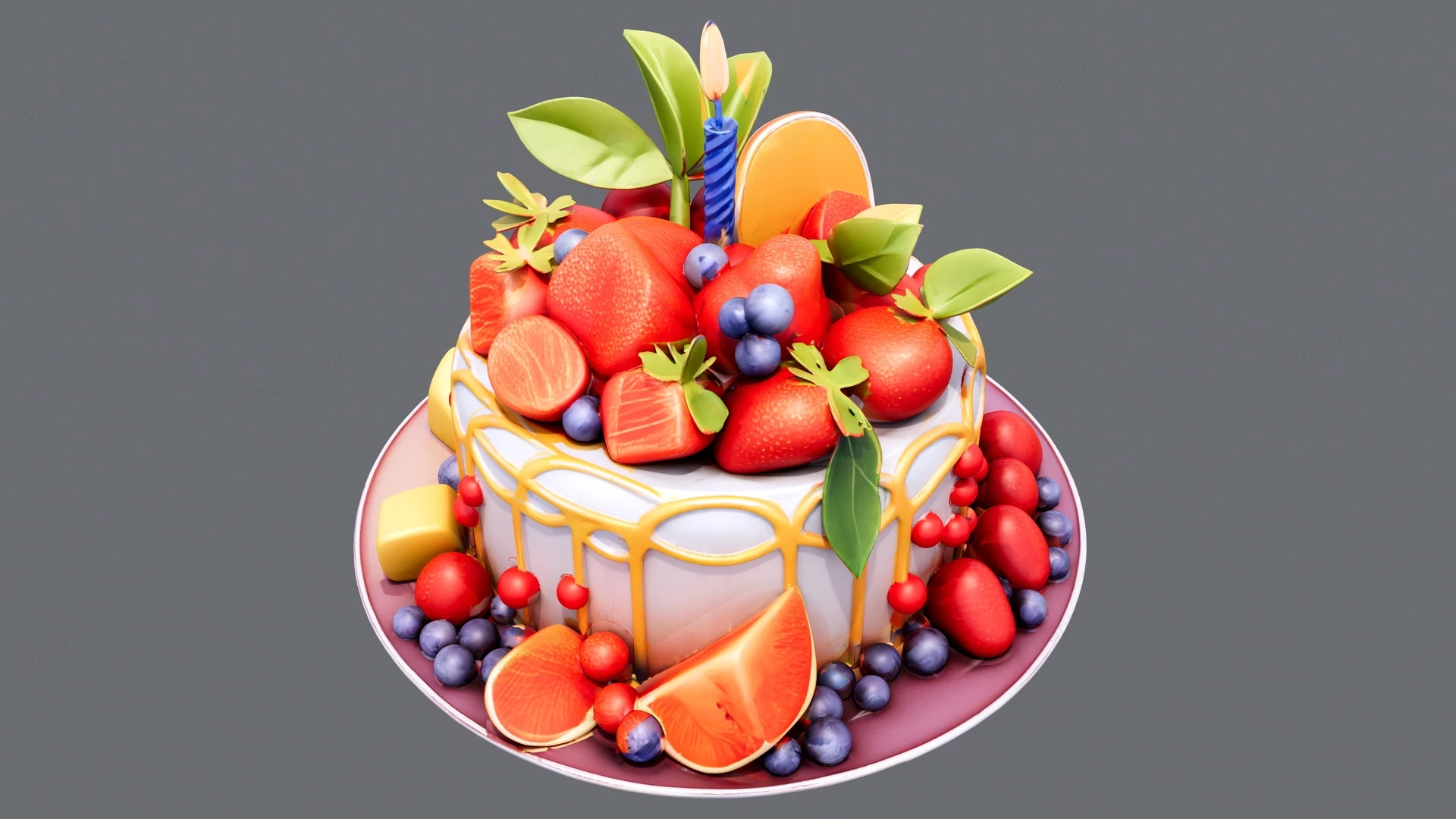 Fresh Fruit Birthday Cake sketchup model preview - SketchupBox